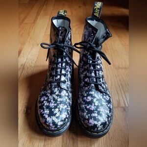 Dr. Martens Black & Pink Floral Leather Boots